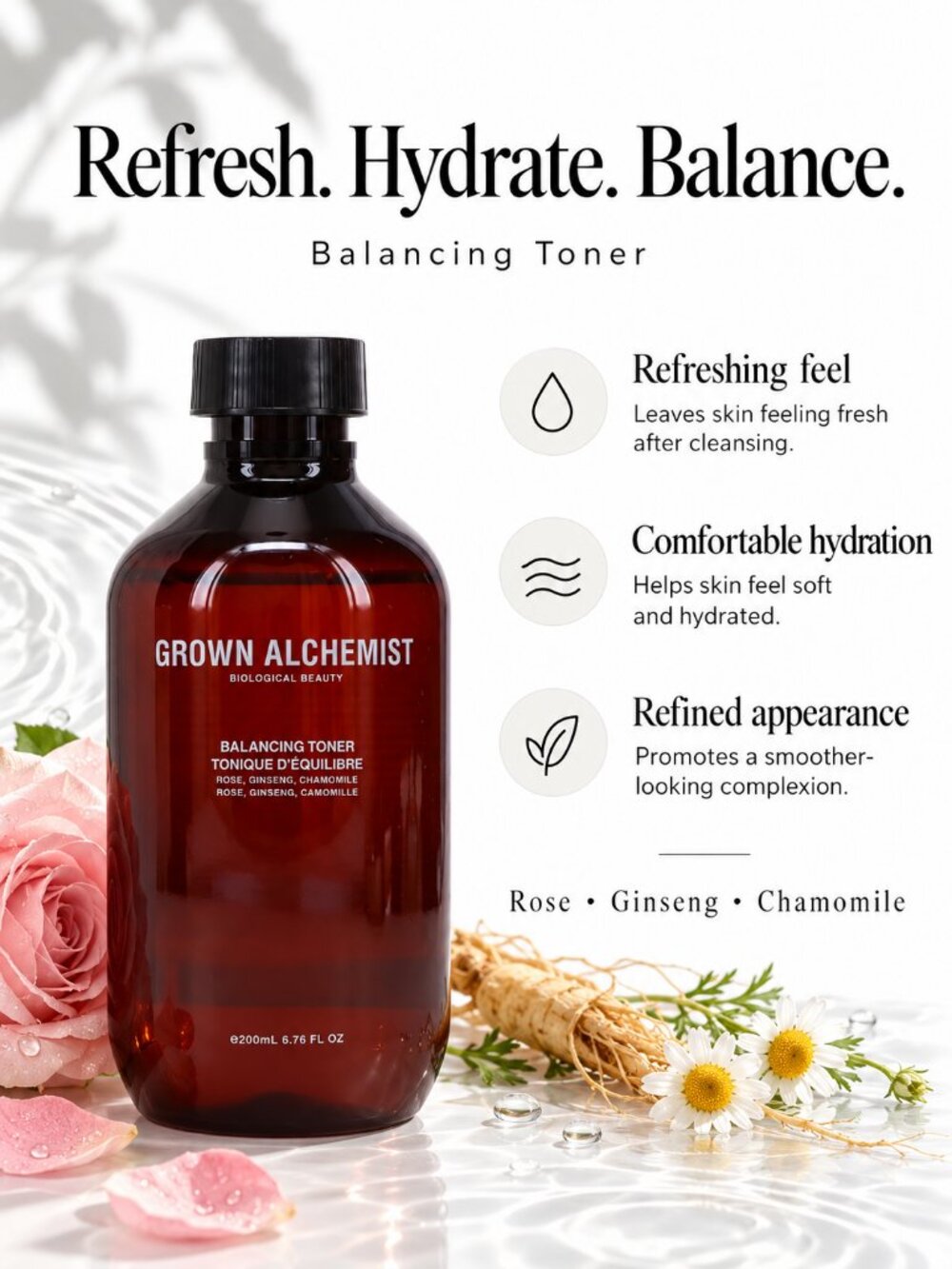 Grown Alchemist Balancing Toner Rose Ginseng Chamomile 200ml 6.76oz - Picture 4 of 5
